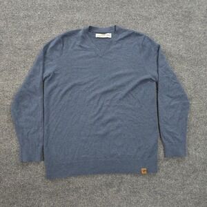 Obermeyer Sweater Mens Medium Blue Mason Merino Wool Blend V Neck Knit Pullover